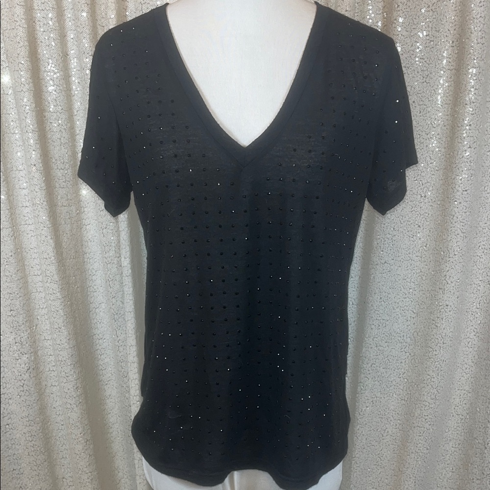Gibson Black rhinestone V-Neck Top